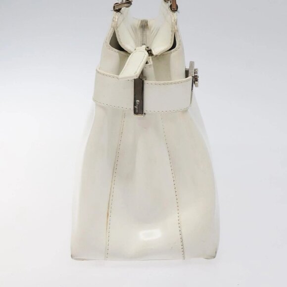 Salvatore Ferragamo Gancini Hand Bag Leather White Silver Auth 118441 - Picture 6 of 16
